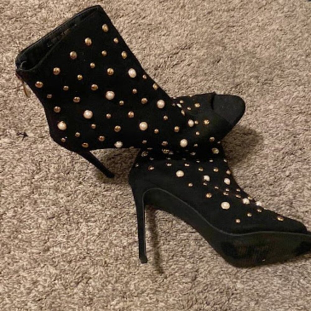 Pearl Black Peep Toe Booties